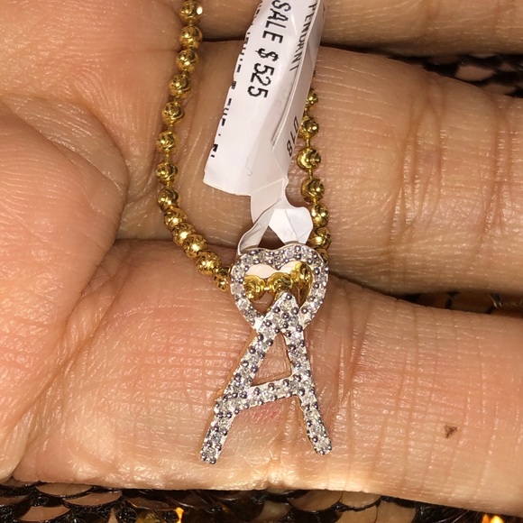 10k solid gold real diamond initial pendant beautiful heart letter best gift WOW - Picture 1 of 11